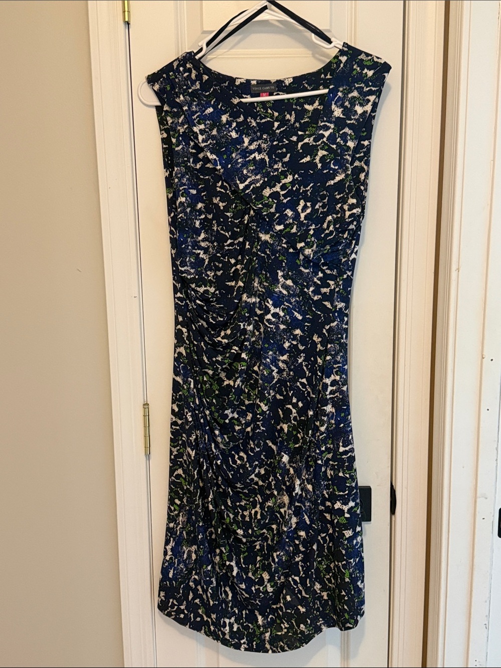 Vince Camuto Navy Floral-Print Sleeveless Sheath Dress